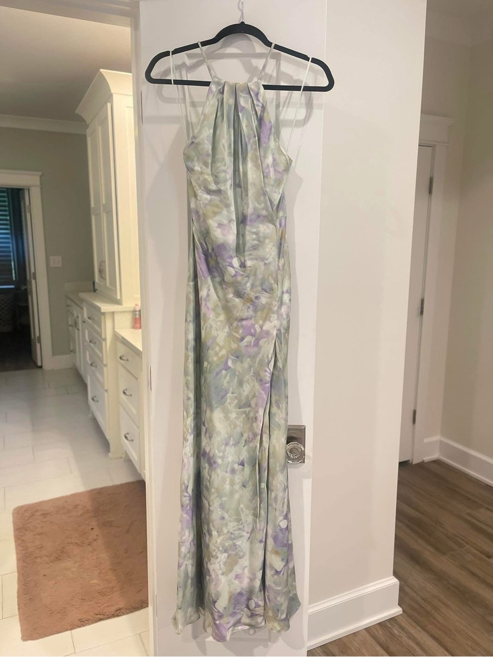 Astr Floral Satin Maxi Dress in Lavender and Sage Green